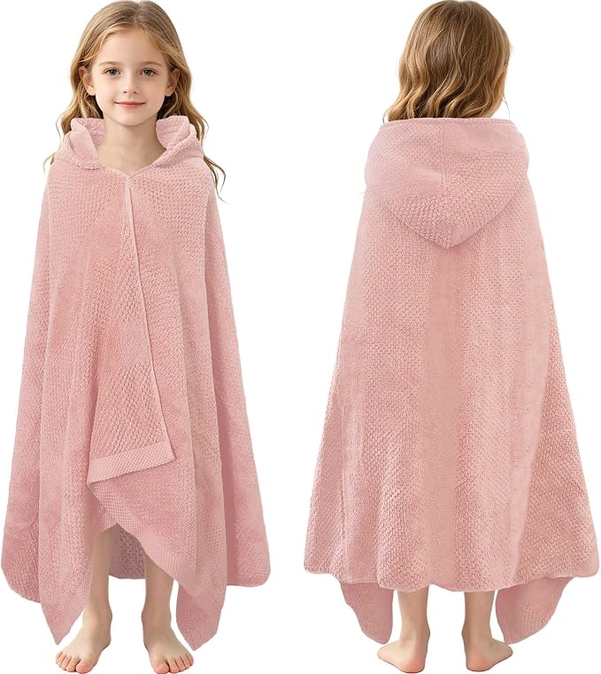 VOOVA & MOVAS Kids Bath Towel, 6-10 Years, 100% Cotton, Light Pink Waffle | Vertical Raised Waffle Surface, Plush Thick Towel, High Absorbency for Pool and Beach