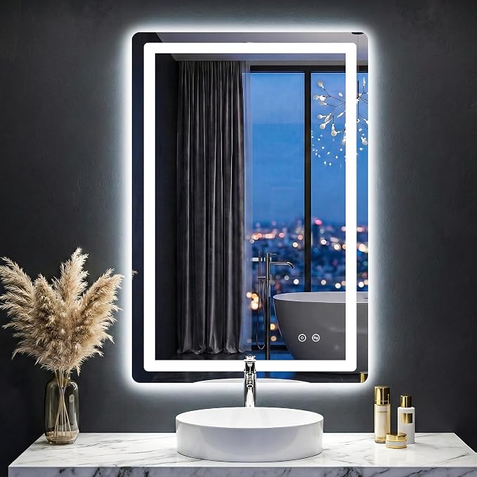LED Bathroom Mirror with Lights, 24"x36" Lighted Vanity Mirror for Wall | Anti-Fog, Dimmable 3 Color Light, Backlit+Frontlit, Shatterproof Tempered Glass, Memory Function