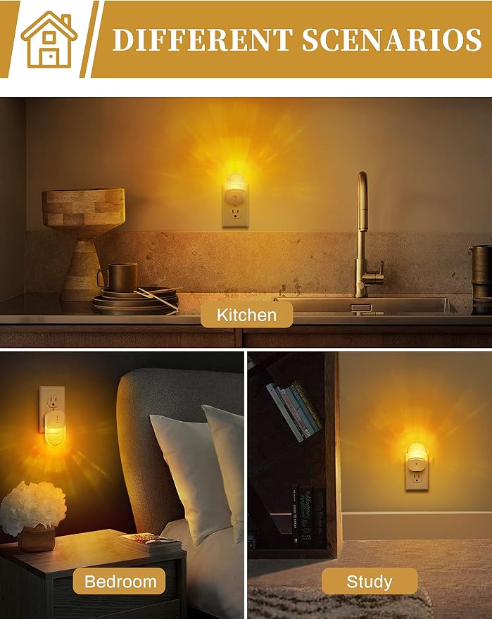 Night Lights Plug Into Wall [2 Pack],Amber Night Light 1800K | Dusk to Dawn Sensor,Adjustable Brightness LED Night Light,for Bathroom Hallway Stairway Bedroom Nursery Room