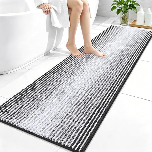 OLANLY Bathroom Runner Rugs 59x20, Chenille Striped Bath Rugs, Dark Grey | Extra Soft Absorbent, Rubber Backing, Machine Wash Dry, Bath Mats for Bathroom Floor, Tub and Shower, Home Decor Accessories