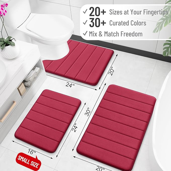 OLANLY Memory Foam Bath Mat 36x24, Super Soft and Absorbent Bathroom Rugs | Burgundy, Quick Dry Bath Rug, Machine Washable Shower Floor Mats, Bathmat Carpet for Bathroom Floor, Tub and Shower