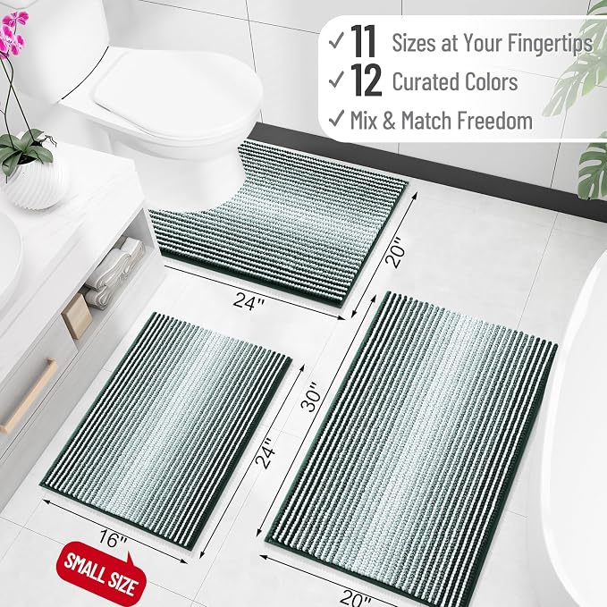 OLANLY Bathroom Runner Rugs 47x24, Soft Chenille Bath Rugs, Blackish Green | Extra Absorbent, Rubber Backing, Machine Wash Dry, Bath Mats for Bathroom Floor, Tub and Shower, Home Decor Accessories