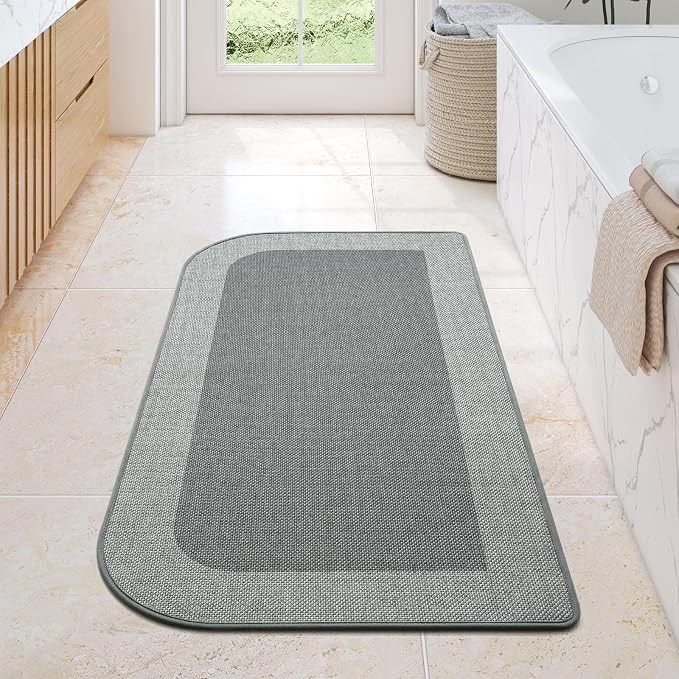 Bathroom Runner Rug, Long Thin Bath Mat Fit Under Door, Grey 24x48 | Quick Dry Absorbent, Rubber Backing Washable Large Bathmat, Shower Mat for Bathroom Floor, Tub and Outside Shower