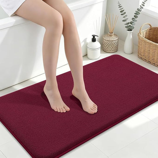 Smiry Memory Foam Bath Mat 44x24, Extra Soft Absorbent Bathroom Rugs | Burgundy Quick Dry, Machine Washable Bath Mats for Bathroom, Shower, Tub and Home Decor Accessories