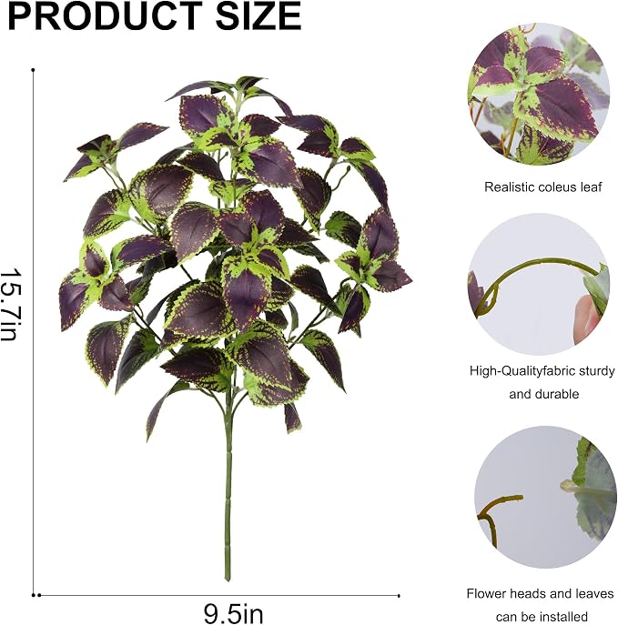 florisso Artificial Greenery Plants Outdoor, 5 Pcs Faux Coleus Plants UV Resistant Silk Plants with Stems, Fake Plants for Outside Garden Patio Hanging Planter Pathway Front Porch Decoration(Brown)