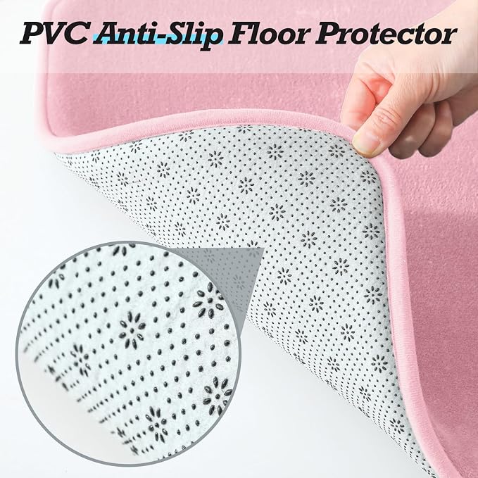 Bathroom Rugs Sets 3 Piece, Non-Slip & Quick Dry Bath Mat Set, Ultra Soft Velvet Bath Rugs for Bathroom, Toilet and Shower Floor, Rose Pink