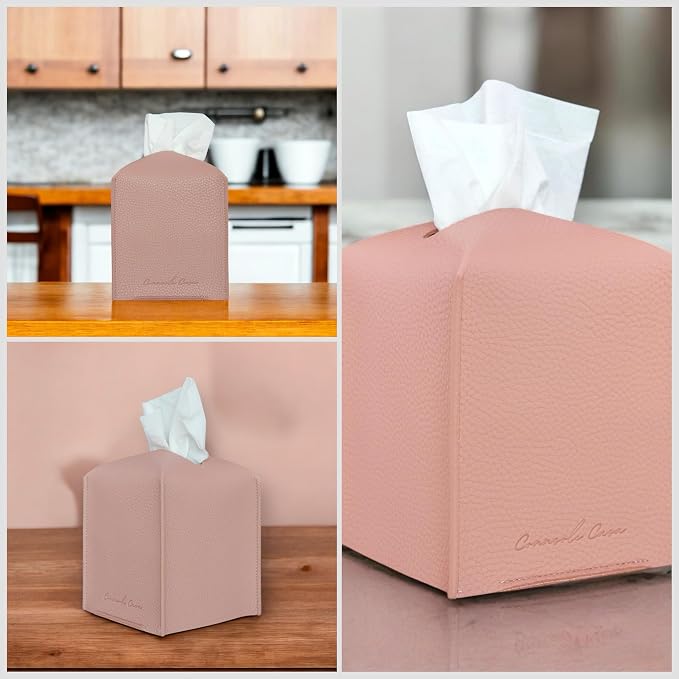 Premium PU Leather Tissue Box Holder - Elegant Hotel-Style Tissue Box Cover for Home, Office & Car Décor, Tissues Cube Organizer for a Natural & Classic Look (Pink 2 Pack)