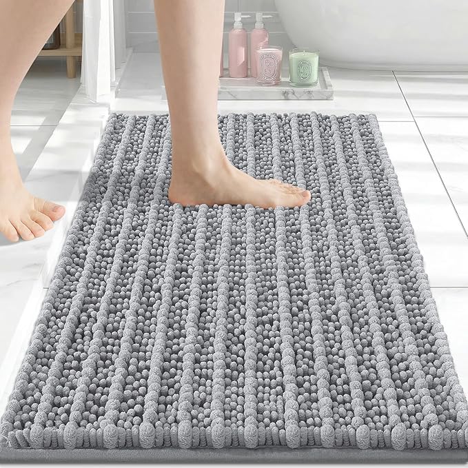 Arotive Bathroom Rugs Mat 30x17, Soft Absorbent Chenille Shaggy Bath Mat | Light Grey, Machine Wash Dry, Bath Rugs for Bathroom Floor, Tub and Shower, Home Decor Accessories