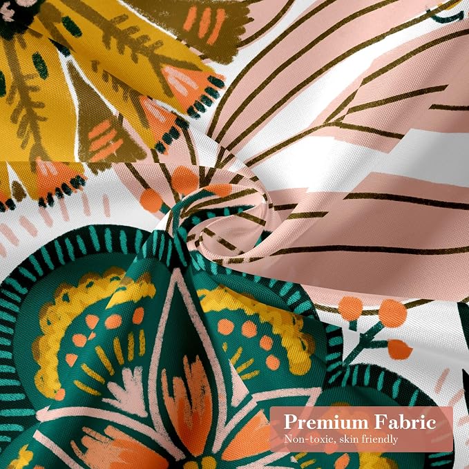 MitoVilla Small Stall Boho Shower Curtain 36 x 72, Abstract Floral Narrow Half Size Chic Shower Curtains for Elegant Bathroom Decor, Colorful Tropical Leaves Shower Curtain 36 inch