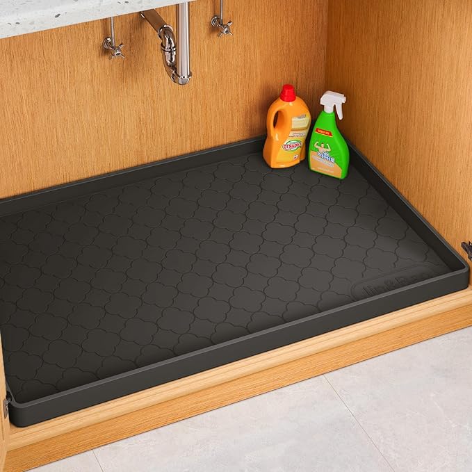 Jin&Bao Under Sink Mat 31" x 22" Waterproof Silicone Cabinet Kitchen Liner | Silicone under kitchen sink mat,cabinet protector,bathroom shelf liner,raised edge,anti-slip,easy to clean & dishwasher safe