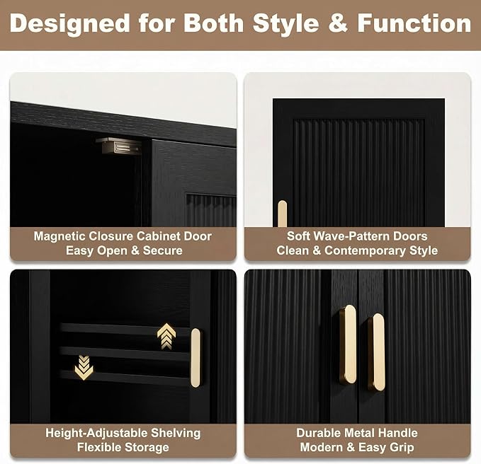 Bathroom Storage Cabinet, Over The Toilet Storage Cabinet, Medicine Cabinet with Adjustable Wood Shelf & Doors for Laundry Room & Kitchen & Living Room(Black)
