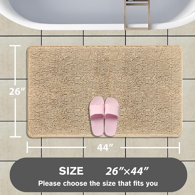 Ivory Cream Bathroom Rugs – Absorbent and Washable Bath Mat, Non-Slip, Thick Soft Chenille Bath Rugs for Bathroom Floor, Shower, Sink - 26" x 44"