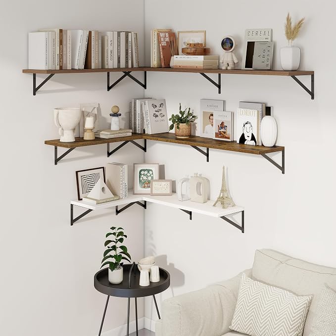 Deep Floating Shelves, 36'' x 10'' White Wall Shelves Set of 2 | 10 Inch Deep Shelves with Heavy Duty Brackets, Rustic Wood Shelves for Bathroom Living Room, Engineered Wood, 45LBS