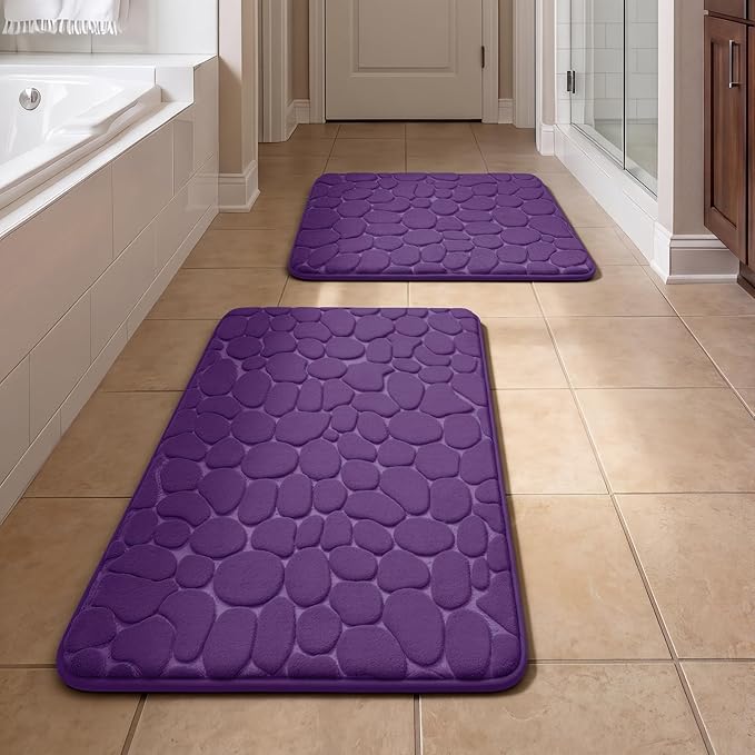 Bathroom Rugs Mat Set, Memory Foam Bath Mat 2 Piece Purple | 17x24&20x32, Non Slip, Water Absorbent, Washable, Bath Mat For Bathroom, Sink and Toilet