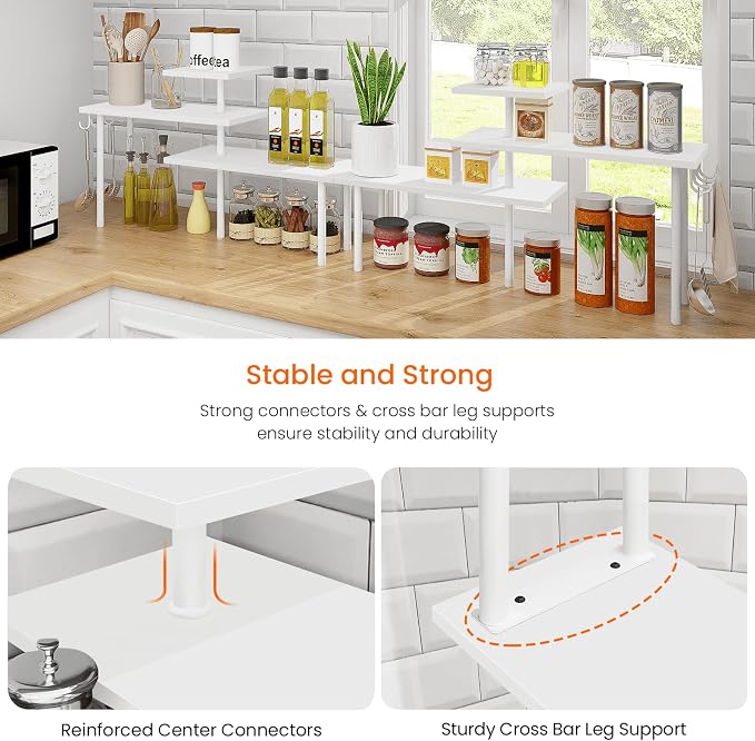 Kitchen Countertop Organizer Corner Shelf, Bathroom Counter Organizers and Storage, 3 Tier Wood Shelf Organizer Space Saver for Make Up, Dresser Table, Desktop, White
