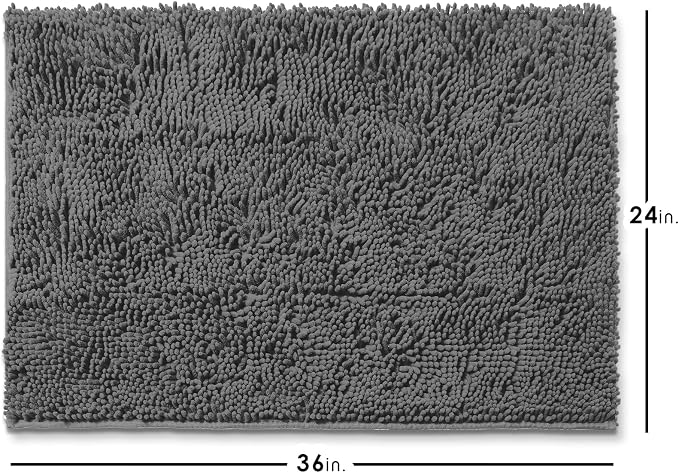 Hearth & Harbor Bathroom Rugs, Chenille Bath Mat - Machine Washable Bath Mats for Bathroom Non-Slip Backing Rubber, Quick Dry Bathroom Mat - Grey 24x36