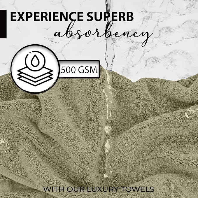 KAHAF COLLECTION 100% Cotton Bath Towels, 24x48 Pack of 6 Towels, Quick Dry, Highly Absorbent, Soft Feel Towel, Gym, Spa, Bathroom, Shower, Pool, Luxury Soft Towels (Olive Green, 24x48-6 Pack)