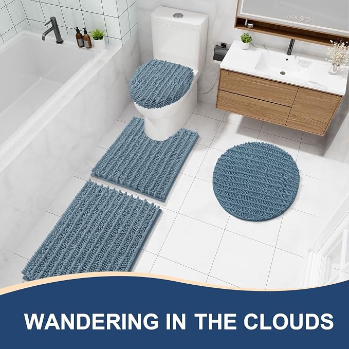 Arotive Bathroom Rugs Mat 34x21, Soft Absorbent Chenille Shaggy Bath Mat | Smoky Gray, Machine Wash Dry, Bath Rugs for Bathroom Floor, Tub and Shower, Home Decor Accessories
