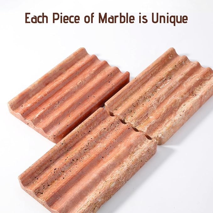 Karibiber Travertine Soap Dish, Red Marble Bar Soap Holder Shower, Bathroom Soaps Saver, Easy Cleaning Natural Stone Sponge Holder for Kitchen Sink, Executive Jewelry Ring Tray
