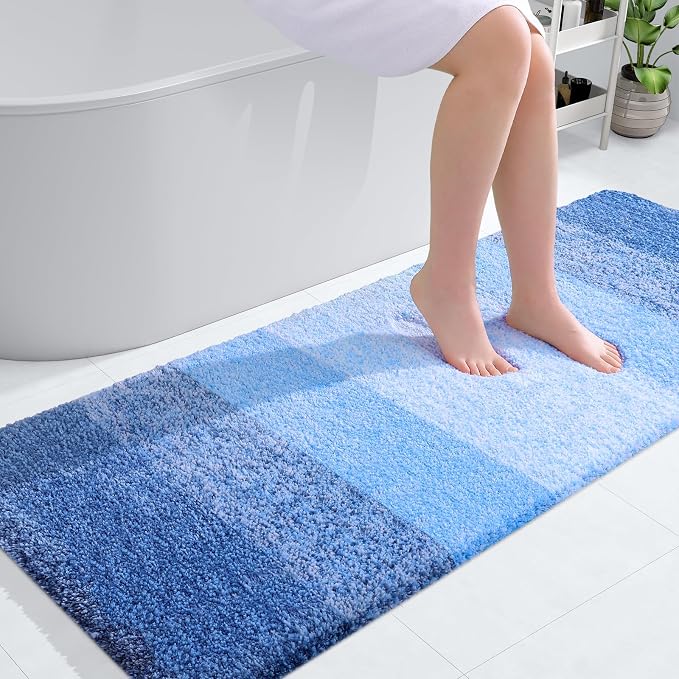 OLANLY Bathroom Runner Rug 54x24, Extra Soft Absorbent Microfiber Bath Rugs | Light Royal Blue, Non-Slip Quick-Drying Rubber Backing, Washable Long Bath Mat for Floor, Tub and Shower, Home Decor