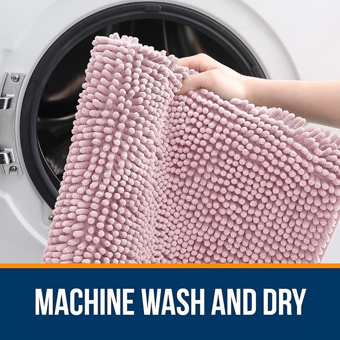 OLANLY Large Bathroom Rugs 47x32, Extra Soft Absorbent Chenille Bath Rugs | Dusty Rose, Quick-Drying Rubber Backing, Machine Washable Bath Mat for Bathroom Floor, Tub and Shower, Home Decor Accessories