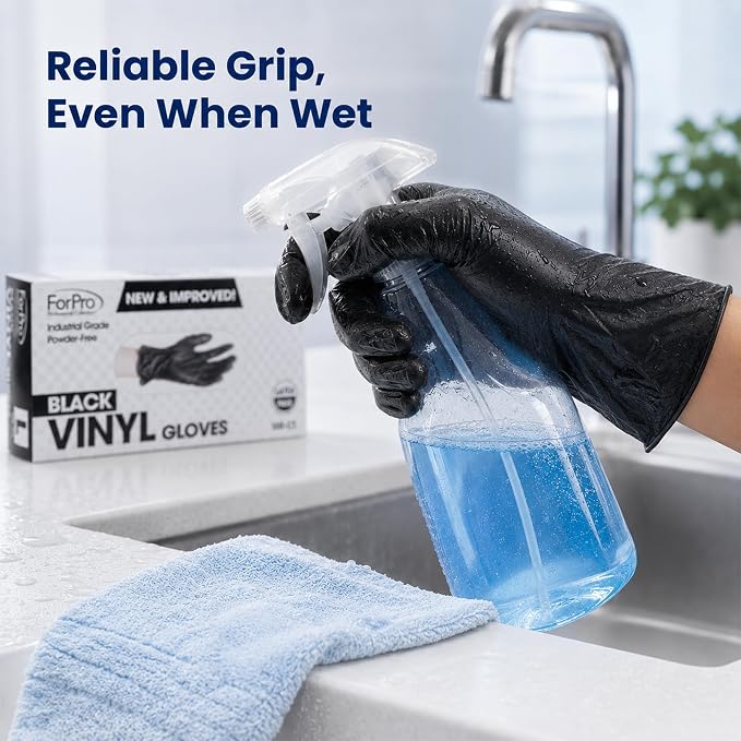 ForPro Disposable Vinyl Gloves, Industrial Grade, Powder & Latex Free, Non-Sterile, Food Safe, 2.75 Mil Palm, 3.9 Mil Fingers