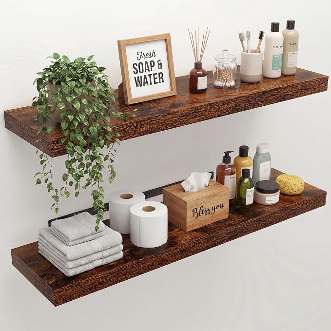 36 in Floating Shelves for Wall Decor Color Brown,Pack 2 | Modern floating shelves for living room,bedroom,kitchen and bath.Organize & display books,photos and decor.easy mount,sturdy.