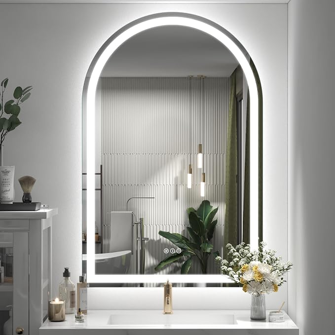 28x40 Inch Arched LED Mirror for Bathroom | Dimmable, Backlit and Frontlit, Arched Lighted Vanity Mirror, Shatter-Proof, Anti-Fog, 3 Colors, Memory, ETL Listed