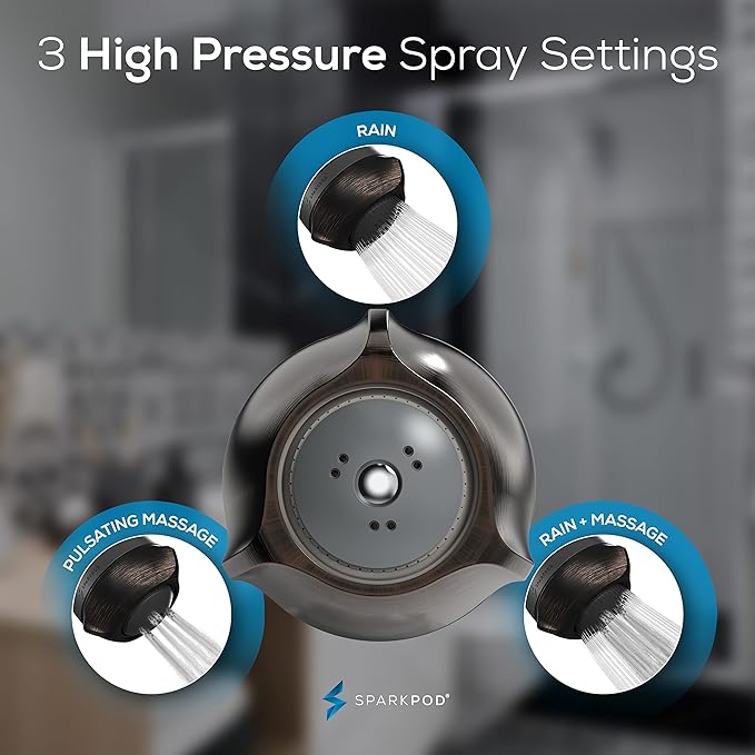 SparkPod High Pressure Shower Head, 3 Inch Fixed Showerhead, Oil-Rubbed Bronze