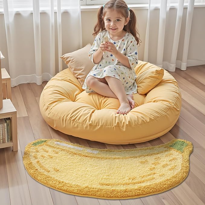 LUMI Cute Bathroom Rug, Absorbent Non Slip Bath Mat, 18.5"x39.5", Banana | Soft Plush Microfiber Runner Rug, Quick Dry, Washable Fruit Bath Mats for Shower Floor, Sink Bathtub, Bedroom, Kids Room