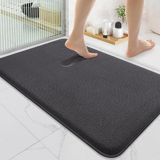 Smiry Memory Foam Bath Mat 36x24, Extra Soft Absorbent Bathroom Rugs | Dary Grey Quick Dry, Machine Washable Bath Mats for Bathroom, Shower, Tub and Home Decor Accessories