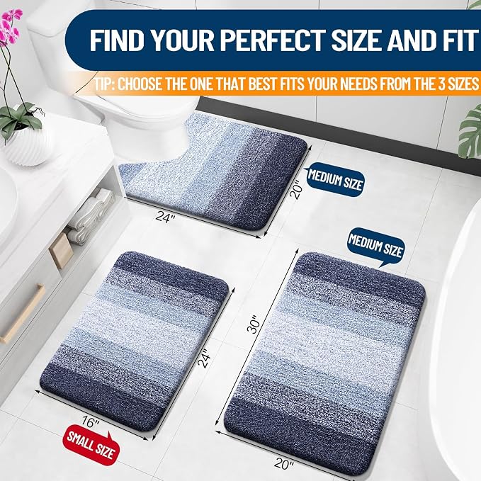 OLANLY Bathroom Runner Rug 45x27, Extra Soft Absorbent Microfiber Bath Rugs | Navy Blue, Non-Slip Quick-Drying Rubber Backing, Washable Long Bath Mat for Floor, Tub and Shower, Home Decor