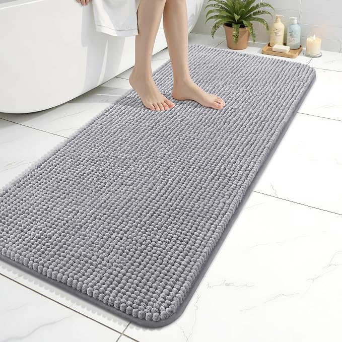 Arotive Chenille Bathroom Rugs 47x20, Soft Absorbent Bath Mat, Grey | Rubber Backing, Machine Washable Dry Bath Mats for Bathroom Floor, Tub and Shower, Home Decor Accessories