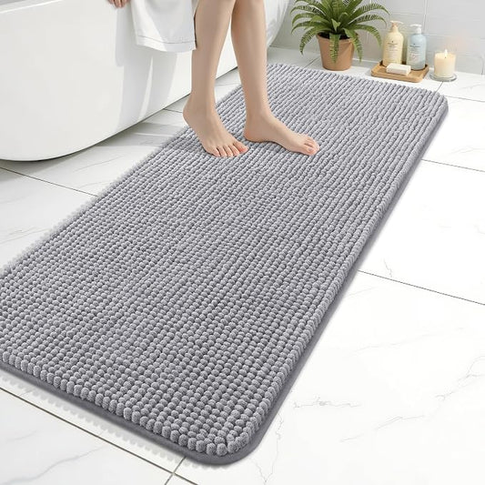 Arotive Chenille Bathroom Rugs 47x20, Soft Absorbent Bath Mat, Grey | Rubber Backing, Machine Washable Dry Bath Mats for Bathroom Floor, Tub and Shower, Home Decor Accessories
