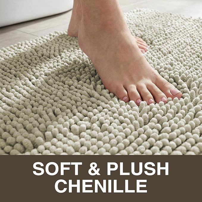 Neater Home Plush Bathroom Rugs 24x17 Thick Chenille Quick Dry Microfiber Absorbent Bath Mat, Soft Bath Rugs, Machine Washable Bathroom Floor Mat for Tub Shower Sink, Home Decor Accessories, Beige