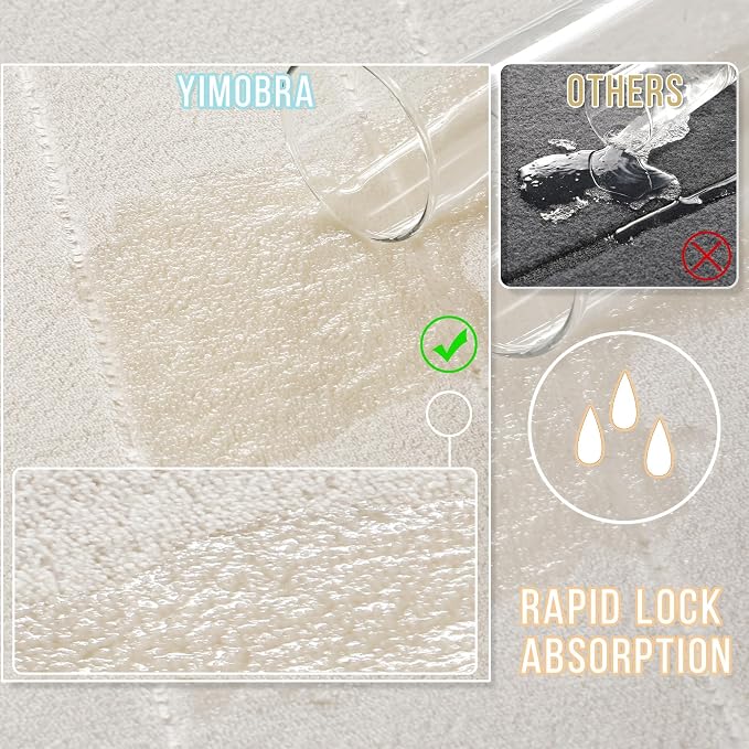 Yimobra Memory Foam Bath Mat Set 3 Pieces- Super Soft Absorbent Quick Dry Bathroom Rug Sets, Machine Washable Non Slip Floor Carpet for Tub Shower, Vanity & Toilet Base, Cream White
