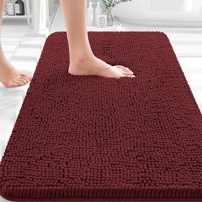 OLANLY Small Bathroom Rugs 30x18, Extra Soft Absorbent Chenille Bath Rugs | Andorra Red-Brown, Quick-Drying Rubber Backing, Washable Bath Mat for Bathroom Floor, Tub and Shower, Home Decor Accessories