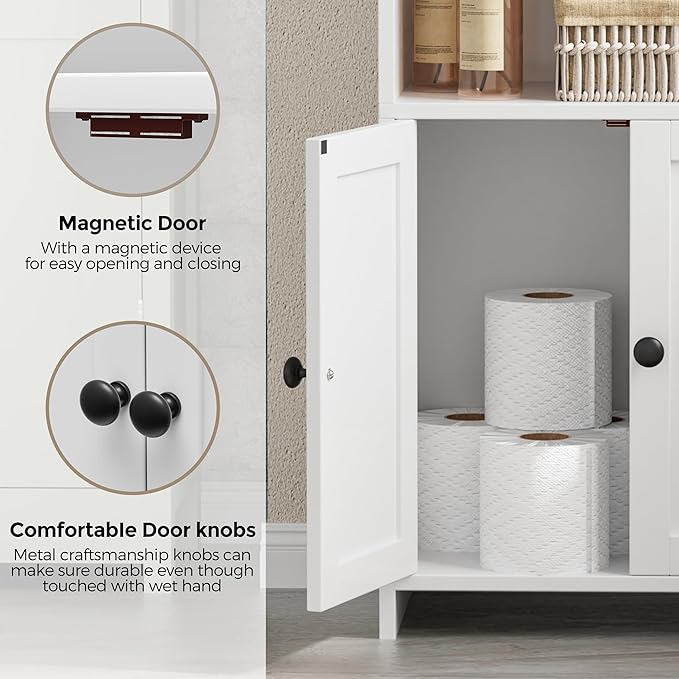 Homhedy Small Bathroom Storage Cabinet, Toilet Paper Storage Cabinet | Bathroom Floor Cabinet with Doors and Shelves, Bathroom Organizers for Small Spaces, 7.9" D x 14.6" W x 31" H, White