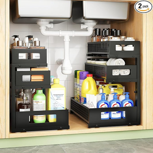 Under Sink Organizer,3-Tier Heavy Duty Pull out Cabinet Organizer Shelf | Height Adjustable,Thickened Metal,Slide out Storage Drawer Rack for Kitchen Bathroom Pantry Laundry Home Organization