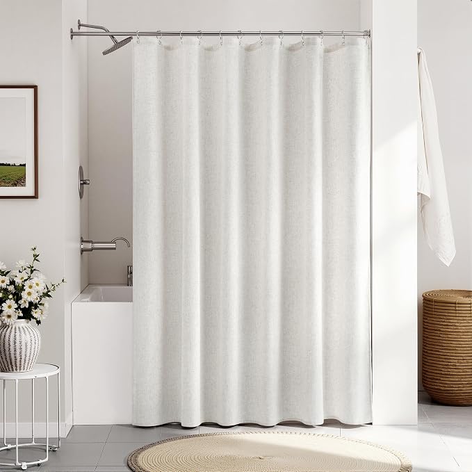 Boho Linen Shower Curtain 86 Inch Length Country Farmhouse Cottage Bath Decor Shower Curtains Neutral Cloth Weighted Textured Fabric Bath Curtain,72x86