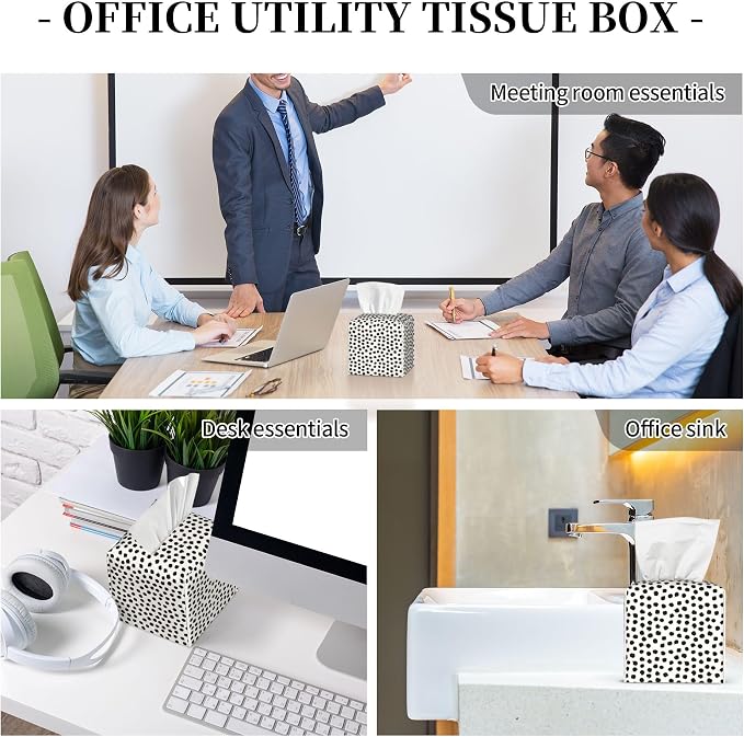 Polka Dot Black Circle Tissue Box Cover Square,Abstract Round Brush Strokes Tissue Box Holder Waterproof Leather Facial Paper Organizer Dispenser for Bathroom Home Car Nightstand Vanity Desk