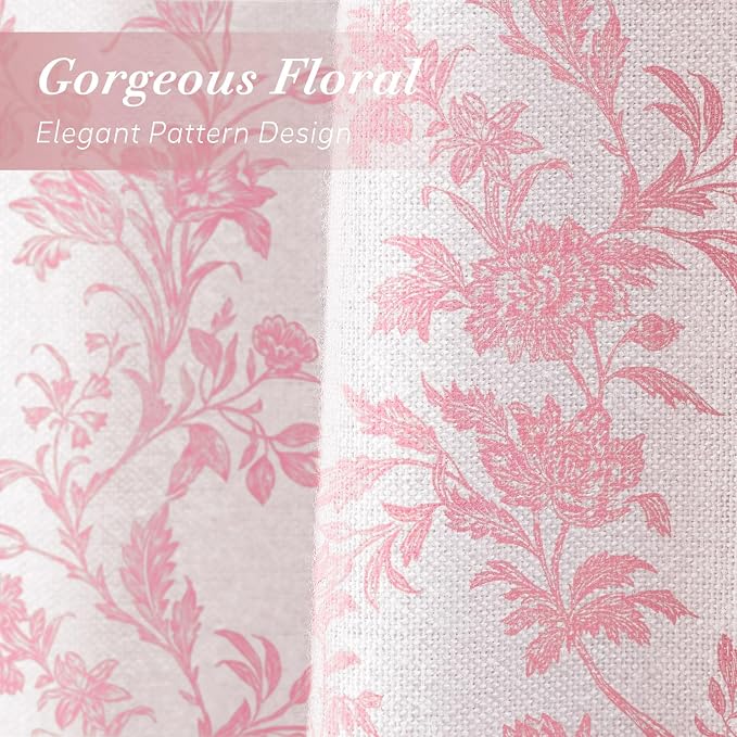 Pink Floral Shower Curtain,Vintage Cotton Cottagecore Shower Curtains for Bathroom, 72" W x 84" L