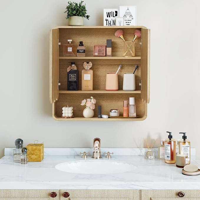 Bathroom Wall Mounted Storage Cabinet, Medicine Cabinet with Adjustable Shelf, Over The Toilet Storage Cabinet for Bathroom, Laundry Room, Kitchen, Living Room (Natural)