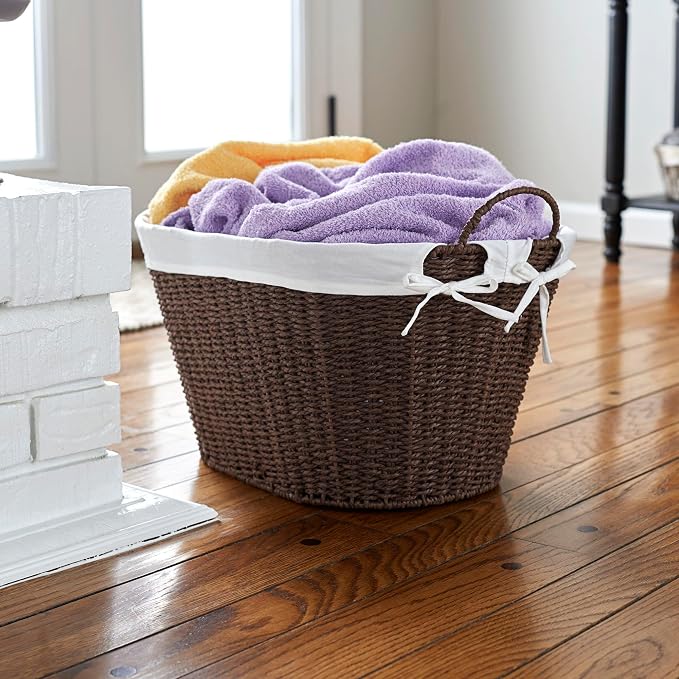 Household Essentials Paper Rope Woven Oval Laundry Basket, Brown
