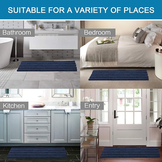 H.VERSAILTEX Bathroom Rugs Bath Mat Runner Rug Non Slip Kitchen Rug Extra Long Bath Rug Runners Oversized 59" x 20" Absorbent Washable Dry Fast Plush Area Rug for Bathroom/Bedroom - Navy