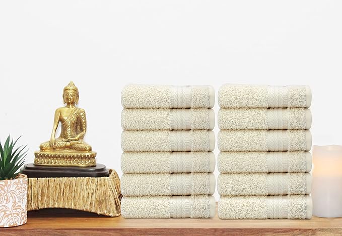 COTTON CRAFT Ultra Soft Washcloths -12 Pack- 12x12-100% Cotton Facecloths - Baby Wash Cloths - Absorbent Quick Dry Everyday Luxury Hotel Bathroom Kitchen Spa Gym Pool Camp Dorm - Easy Care - Ivory | Large 12x12 inch Ivory Wash Cloths - Plush 580 GSM Ab...