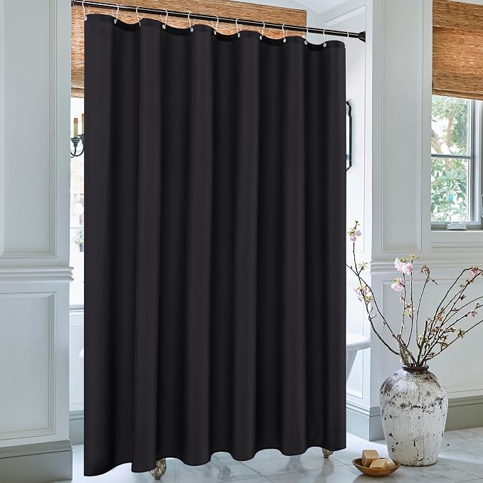 Biscaynebay Hotel Quality Fabric Shower Curtain Liners 66" Width by 72" Length, Black Water Resistant Bathroom Curtains, Rust Resistant Grommets (11 Holes) Weighted Bottom Machine Washable