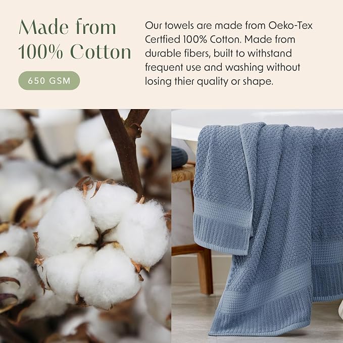 6 Pack 100% Cotton Hand Towels | Blue Towels | Oeko‑TEX Standard 100 | Soft & Absorbent, Quick‑Dry | Trinity Collection - Flint Stone