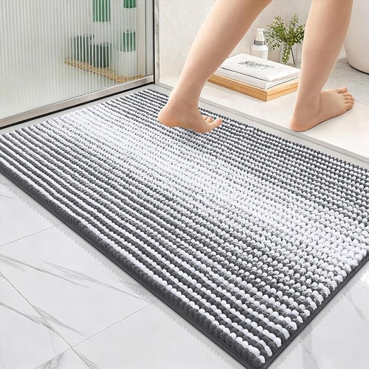 OLANLY Bathroom Rugs 36x24, Soft Chenille Striped Bath Rugs, Grey | Extra Absorbent, Rubber Backing, Machine Wash Dry, Bath Mats for Bathroom Floor, Tub and Shower, Home Decor Accessories