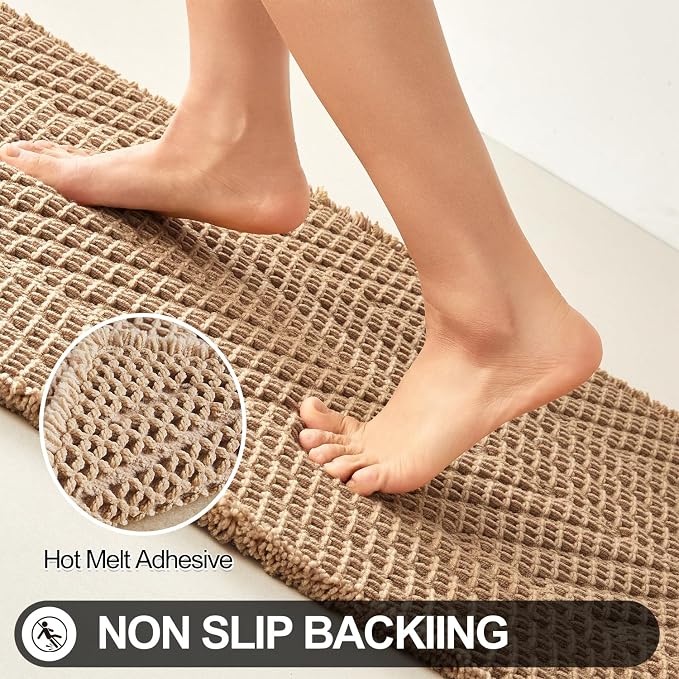 Sunfly Boho Bathroom Rug, Herringbone Waffle Bath Mat Non-Slip Washable Super Absorbent Quick Dry, Small Farmhouse Bath Mat for Bathroom Floor Decor 16"*24" Khaki